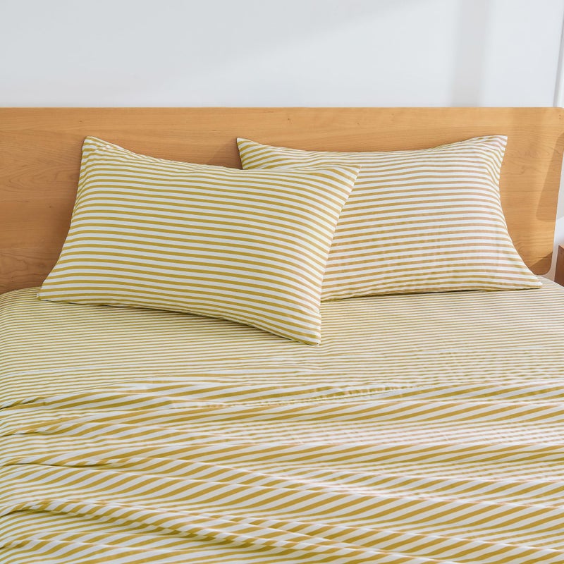 JELLYMONI 100% Natural Cotton Striped King Pillowcases Set, 2 Pack White and Yellow Stripes Pattern Printed Pillow Covers with Envelope Closure(Pillows are not Included) - Image 2